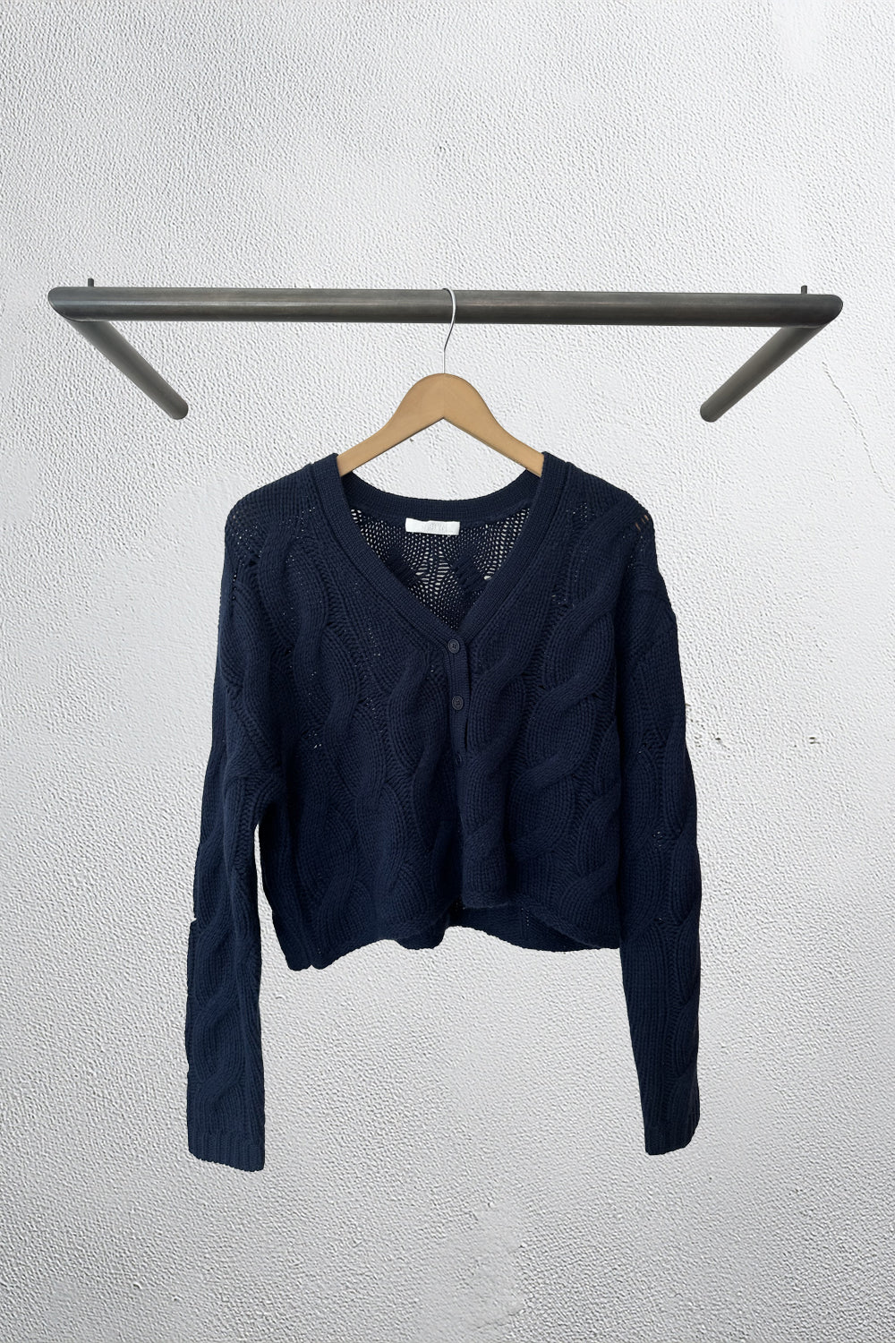 Jolie V Neck Cropped Cable Cardigan in Midnight Navy