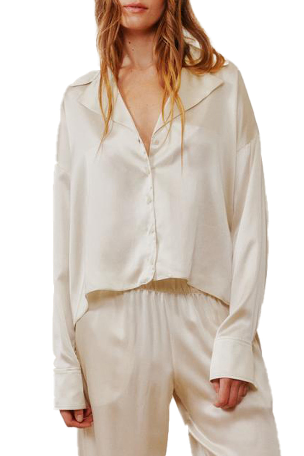 Caro Open Collar Everywhere Shirt in Gardenia