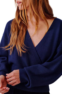Koda Wrap Cashmere Sweater in Midnight Navy