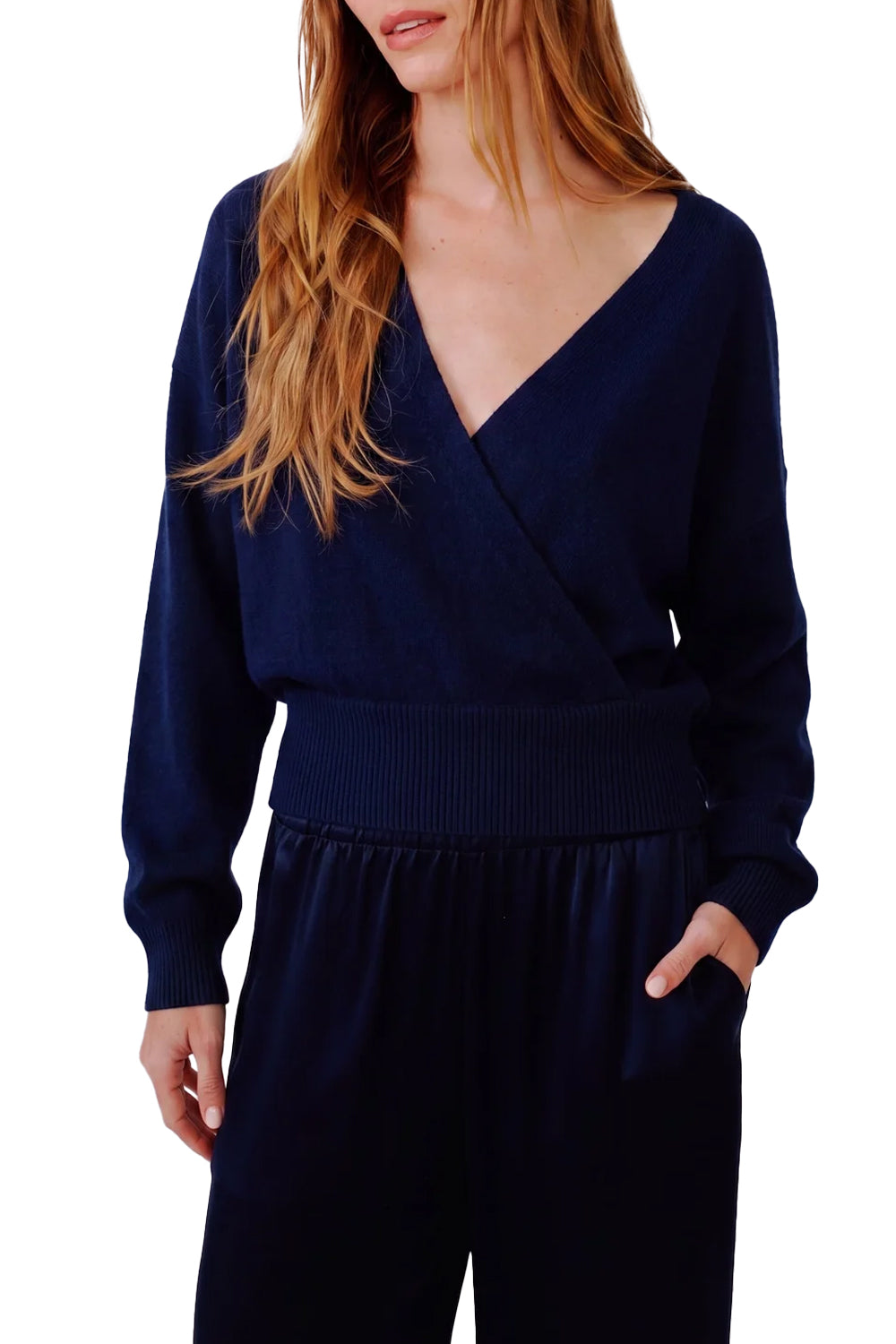 Koda Wrap Cashmere Sweater in Midnight Navy