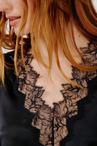 Mazzy V-Neck Lace Tank in Black