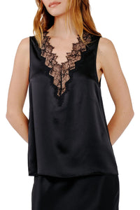 Mazzy V-Neck Lace Tank in Black