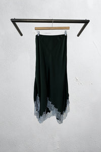 Keri Paneled Bias Silk Skirt with Lace in Hunter Green Multi