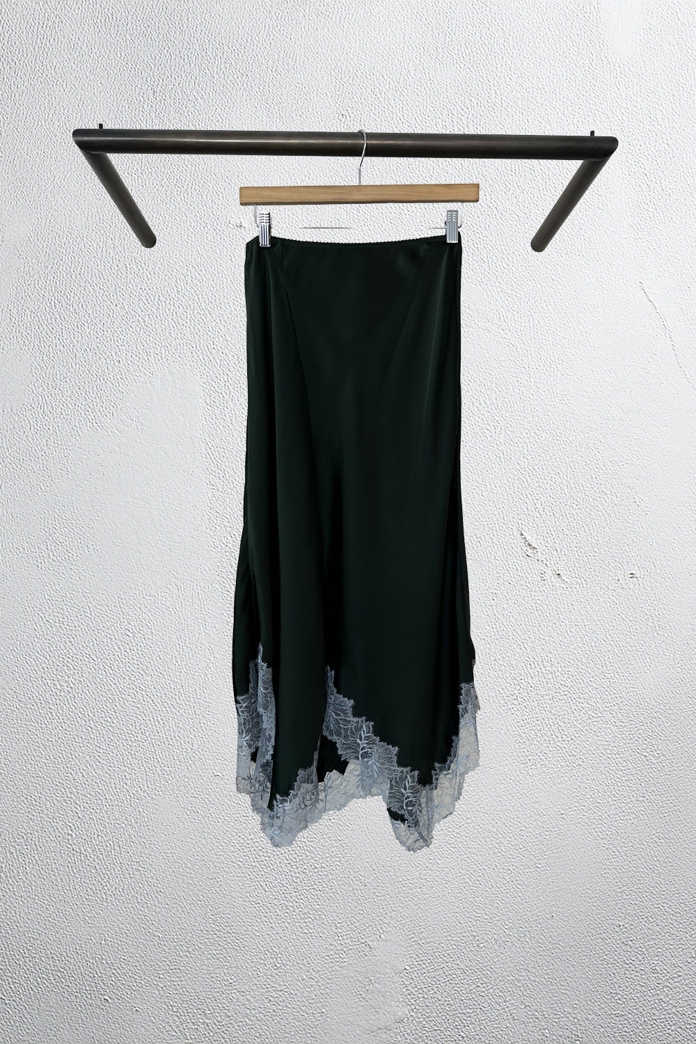 Keri Paneled Bias Silk Skirt with Lace in Hunter Green Multi