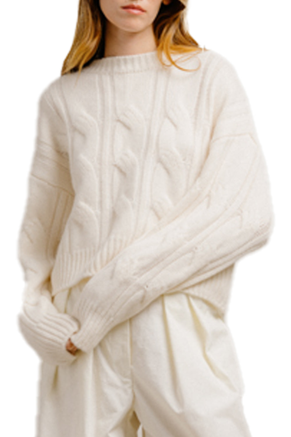 Tristan Cashmere Crewneck Pullover in Gardenia