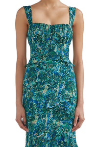 Chandra Dress in Python Flower Emerald