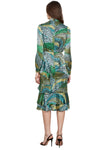 Isa Ruffle Dress in Wavy Dotty Satin Jungle