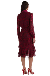 Isa Ruffle in Astilbe Burgundy Embroidery