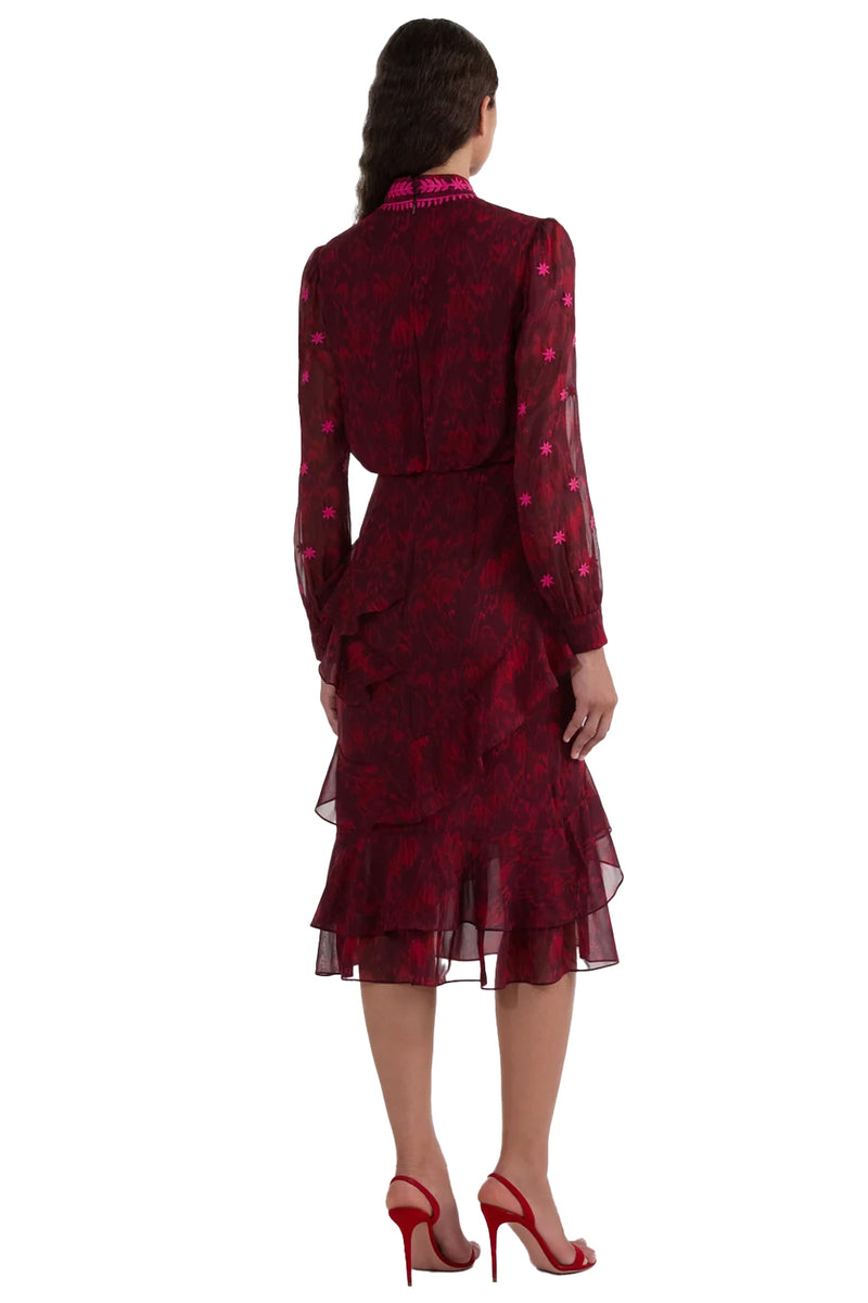 Isa Ruffle in Astilbe Burgundy Embroidery