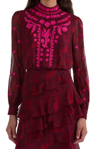 Isa Ruffle in Astilbe Burgundy Embroidery