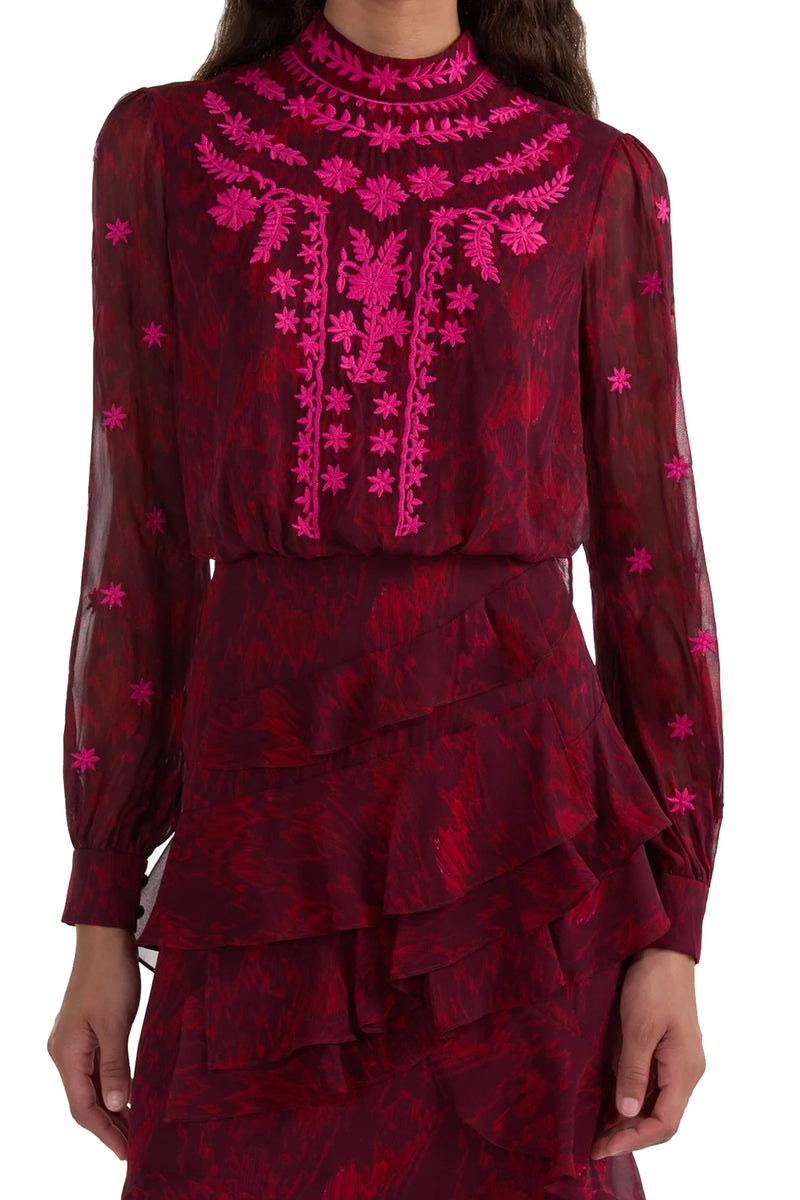 Isa Ruffle in Astilbe Burgundy Embroidery