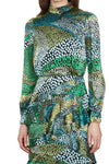 Isa Ruffle Dress in Wavy Dotty Satin Jungle
