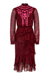 Isa Ruffle in Astilbe Burgundy Embroidery