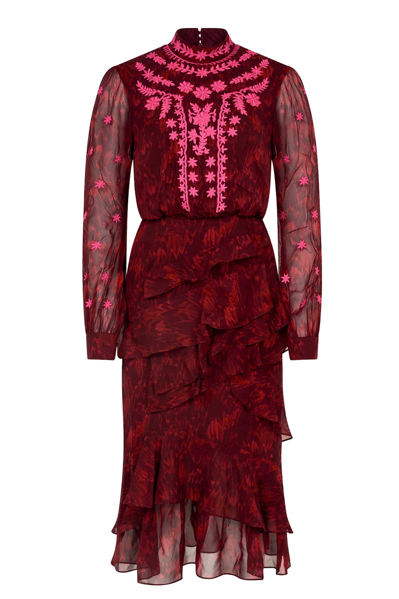 Isa Ruffle in Astilbe Burgundy Embroidery
