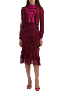 Isa Ruffle in Astilbe Burgundy Embroidery