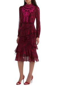 Isa Ruffle in Astilbe Burgundy Embroidery