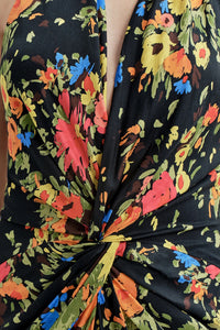 Mabel Floral Satin Gown in Black/Persimmon