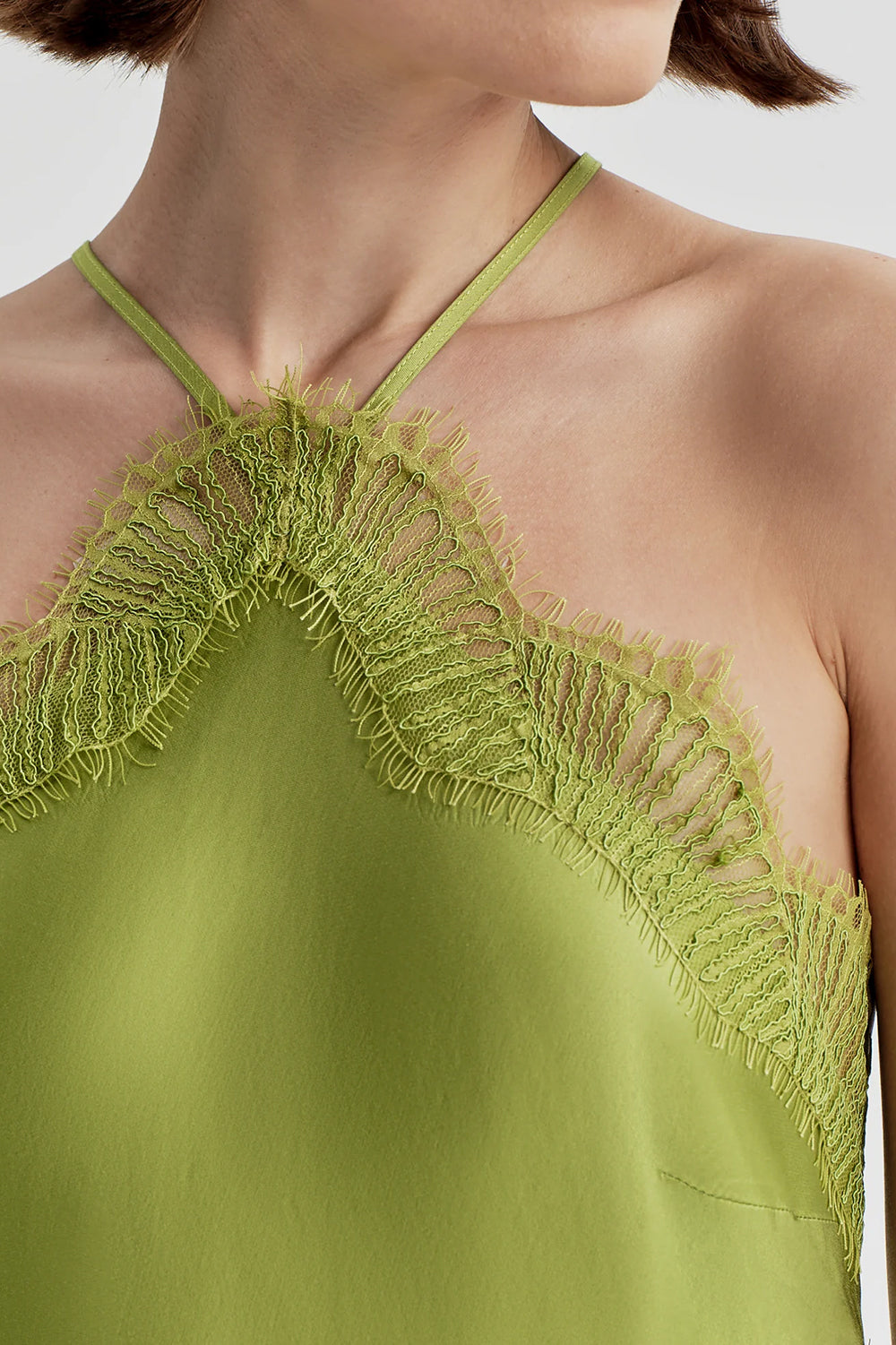 Lucia Satin and Lace Midi Dress in Peridot/Peridot