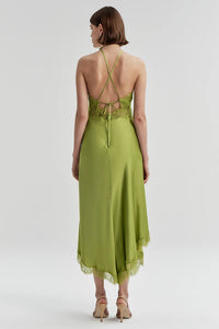 Lucia Satin and Lace Midi Dress in Peridot/Peridot