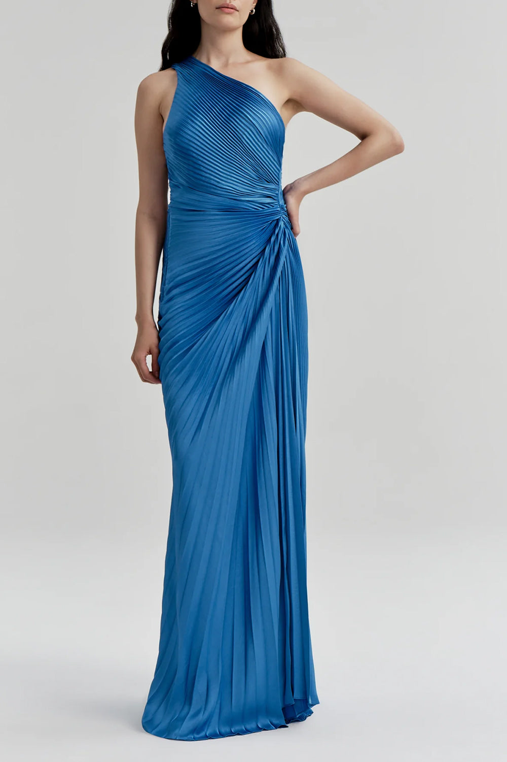 Lara Satin Pleated Gown in Capri