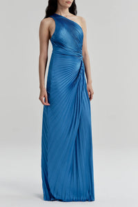 Lara Satin Pleated Gown in Capri