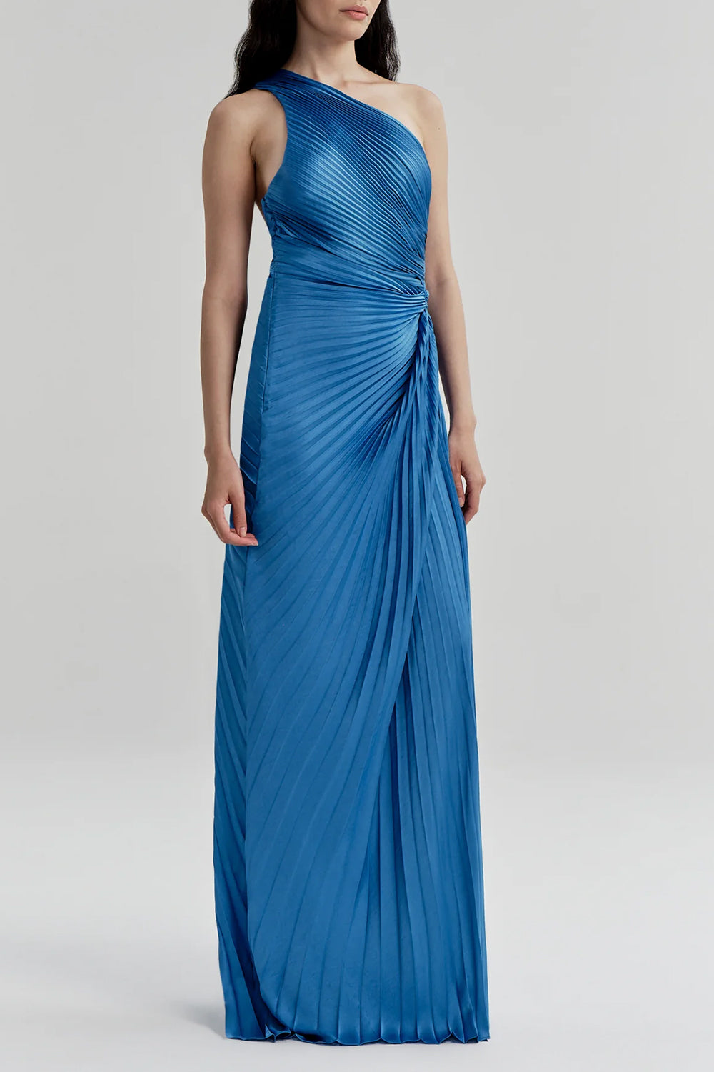 Lara Satin Pleated Gown in Capri