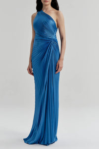 Lara Satin Pleated Gown in Capri