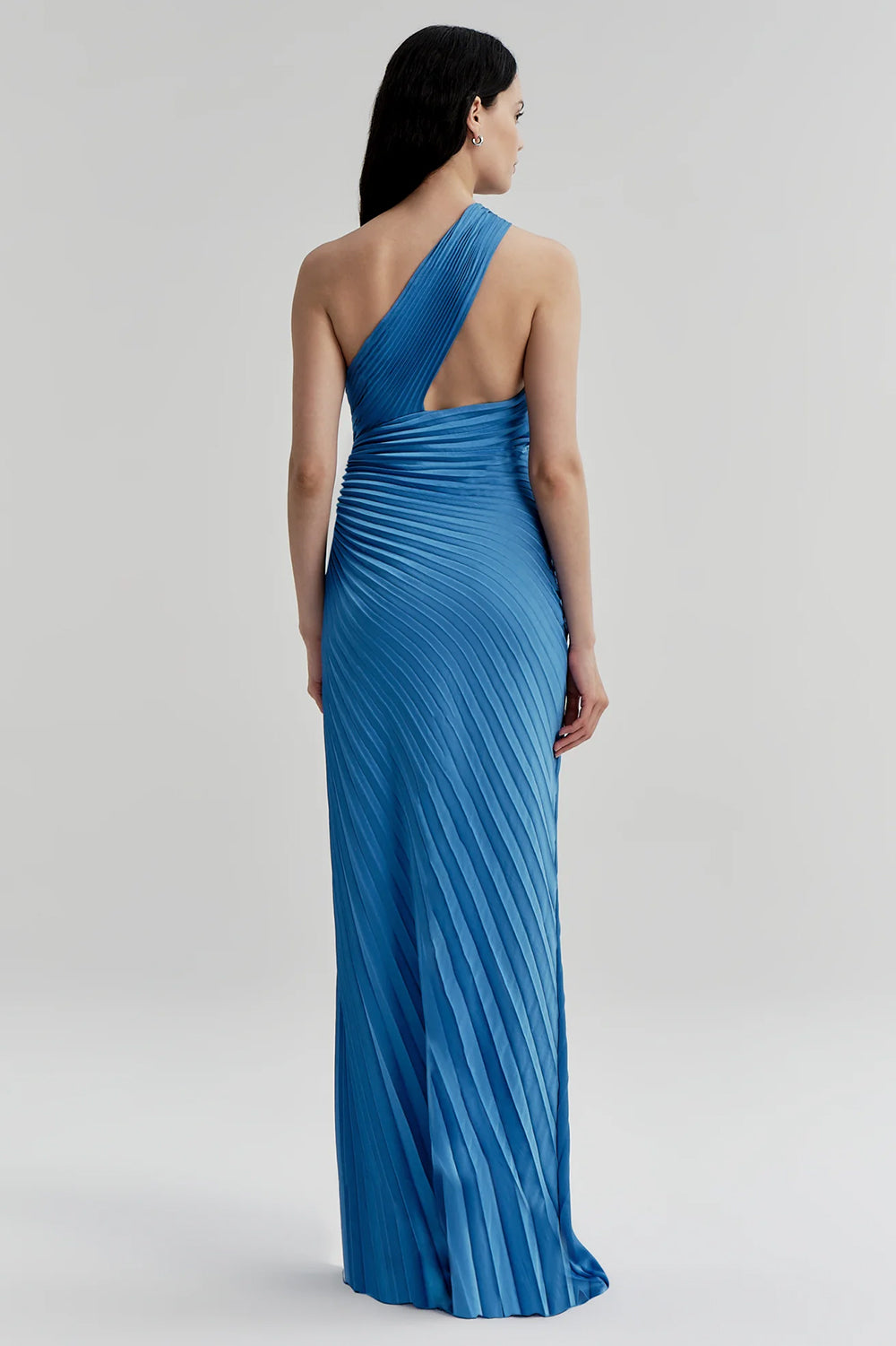 Lara Satin Pleated Gown in Capri