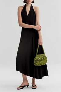Celina Linen Halter Midi Dress in Black