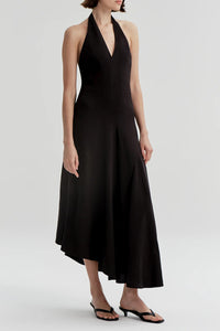 Celina Linen Halter Midi Dress in Black