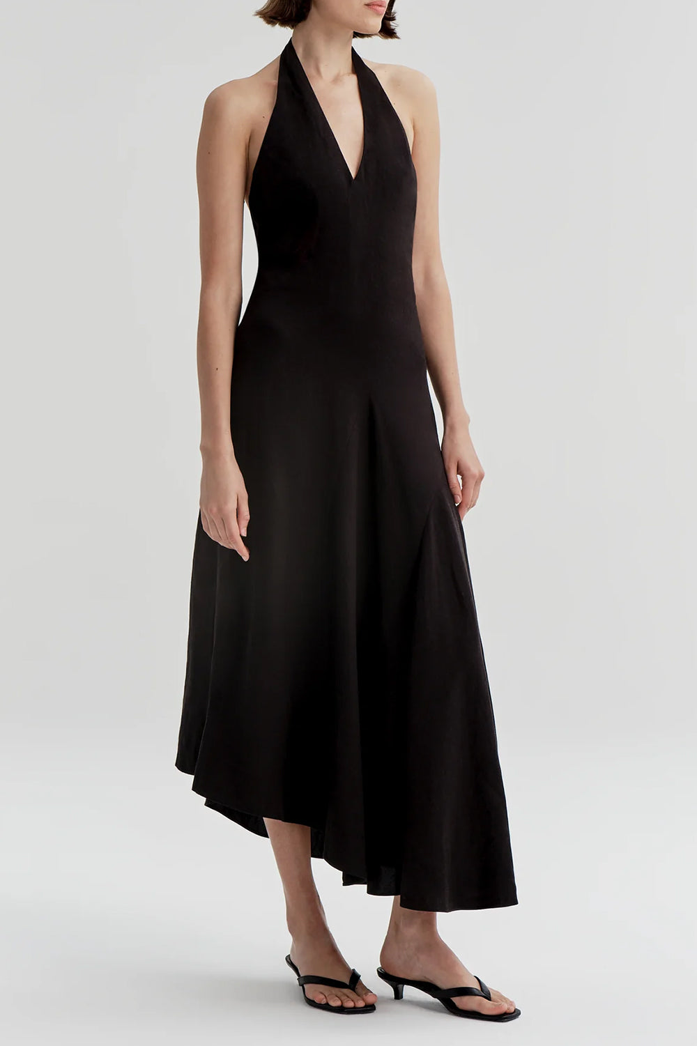 Celina Linen Halter Midi Dress in Black