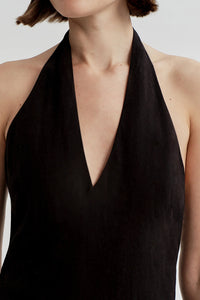 Celina Linen Halter Midi Dress in Black