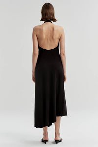 Celina Linen Halter Midi Dress in Black
