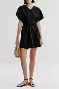 Leni Linen Mini Dress in Black