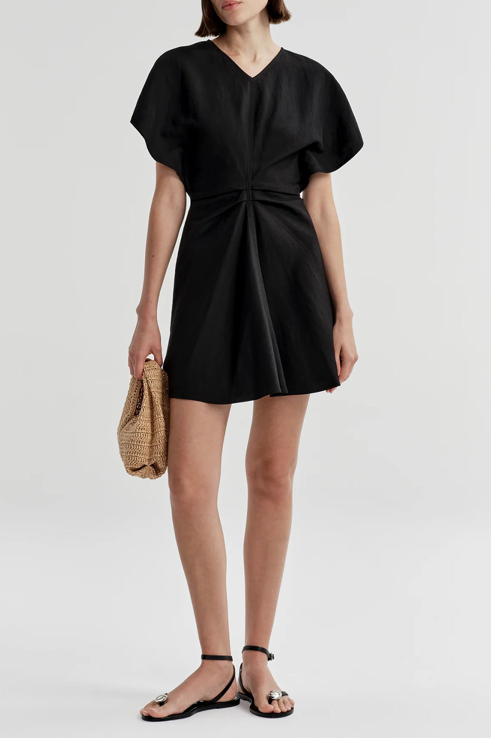Leni Linen Mini Dress in Black