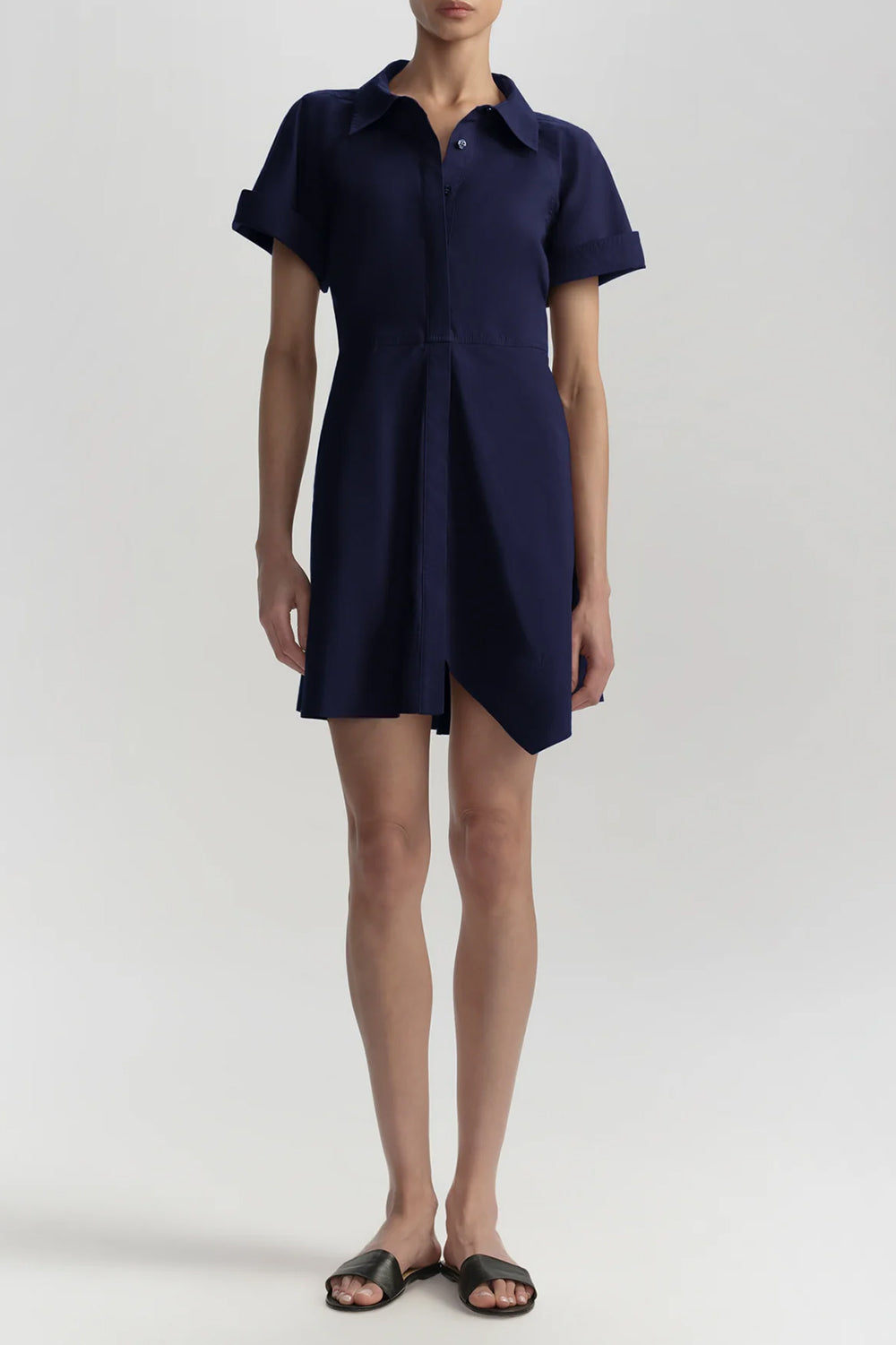 Julie Cotton Mini Shirtdress in Navy