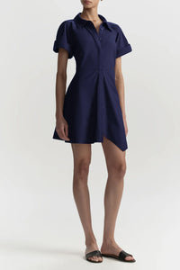 Julie Cotton Mini Shirtdress in Navy