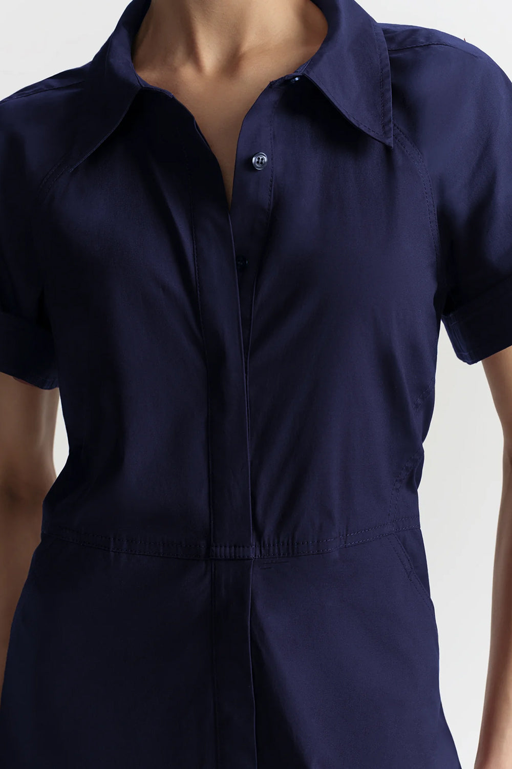 Julie Cotton Mini Shirtdress in Navy