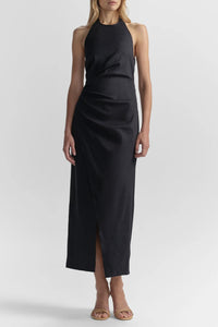 Sylvie Linen Midi Halter Dress in Night Blue
