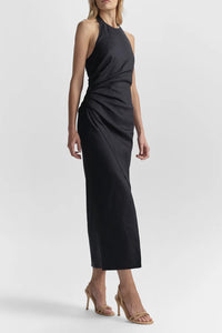 Sylvie Linen Midi Halter Dress in Night Blue
