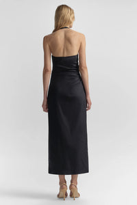 Sylvie Linen Midi Halter Dress in Night Blue