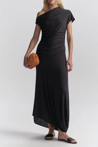 Halle One Shoulder Jersey Midi Dress in Night Blue