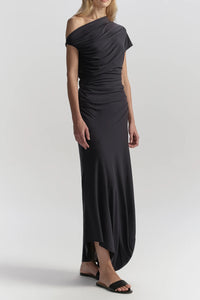 Halle One Shoulder Jersey Midi Dress in Night Blue
