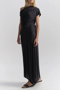 Halle One Shoulder Jersey Midi Dress in Night Blue