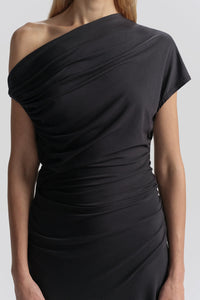 Halle One Shoulder Jersey Midi Dress in Night Blue