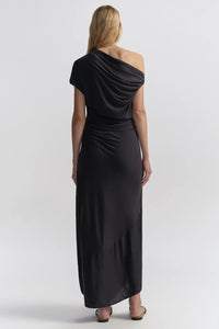 Halle One Shoulder Jersey Midi Dress in Night Blue