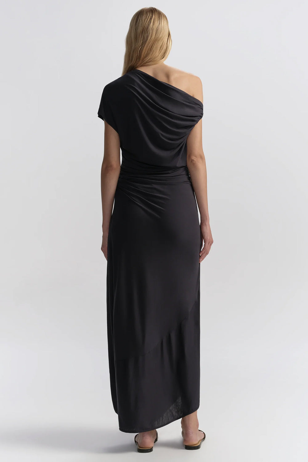 Halle One Shoulder Jersey Midi Dress in Night Blue