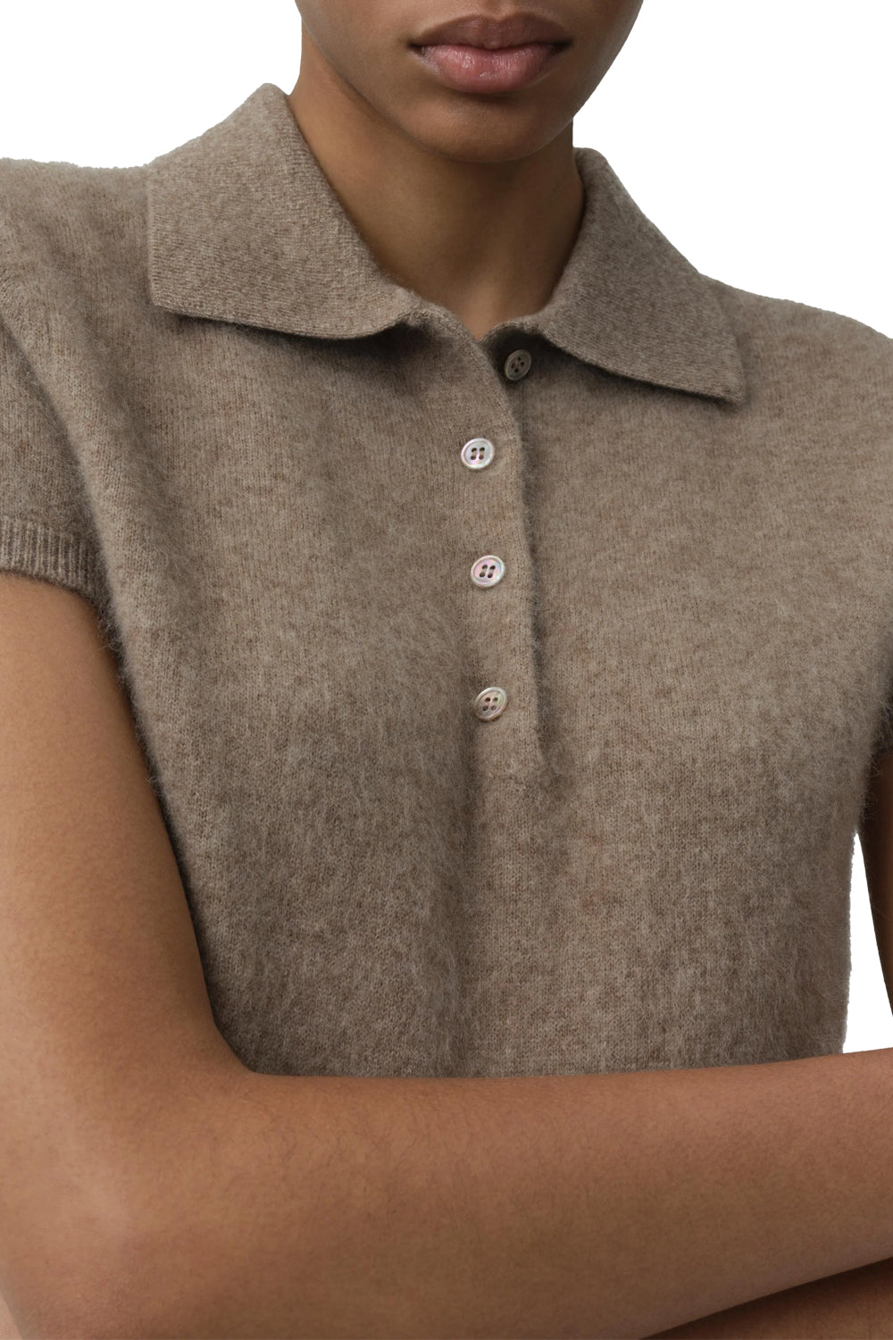 Ivy Brushed Knit Polo in Light Otter