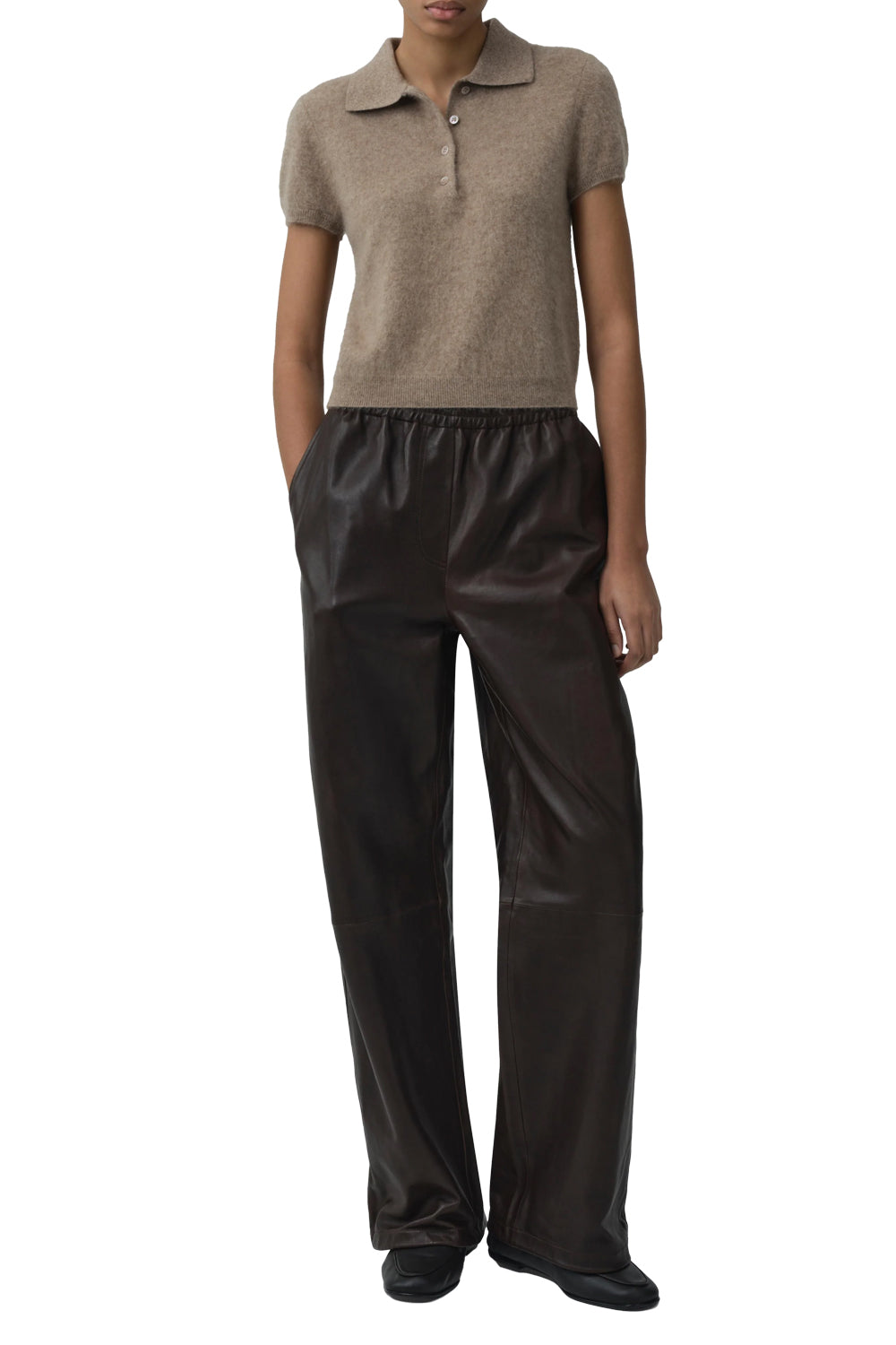 Ivy Brushed Knit Polo in Light Otter