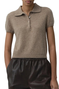 Ivy Brushed Knit Polo in Light Otter